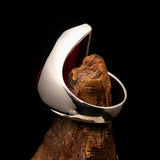 Asymmetric Sterling Silver Ring with fancy shaped pink Agate Cabochon - BikeRing4u