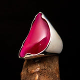 Asymmetric Sterling Silver Ring with fancy shaped pink Agate Cabochon - BikeRing4u