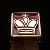 Perfectly crafted Men's Chess Player Ring Red King's Crown - Solid Brass - BikeRing4u