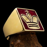 Perfectly crafted Men's Chess Player Ring Red King's Crown - Solid Brass - BikeRing4u