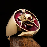Perfectly crafted Men's Masonic Skull Ring Red - Solid Brass - BikeRing4u