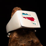 Excellent crafted Men's National Flag Ring Costa Rica - Sterling Silver - BikeRing4u