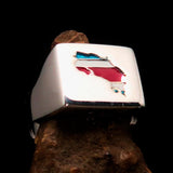 Excellent crafted Men's National Flag Ring Costa Rica - Sterling Silver - BikeRing4u