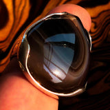 Minimalistic Sterling Silver Ring with pear shaped black Agate Cabochon - BikeRing4u