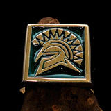 Nicely crafted Men's Ring Green Greek Warrior - Solid Brass - BikeRing4u
