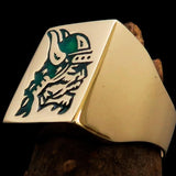 Perfectly crafted Men's Ring Viking Warrior Green - Solid Brass - BikeRing4u