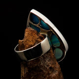 Minimalistic Sterling Silver Ring with pear shaped blue Agate Cabochon - BikeRing4u
