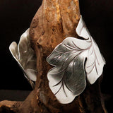 Excellent extra wide Hand Crafted Sterling Silver Bracelet / Bangle with many Leafs - BikeRing4u