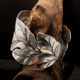 Excellent extra wide Hand Crafted Sterling Silver Bracelet / Bangle with many Leafs - BikeRing4u