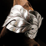 Excellent extra wide Hand Crafted Sterling Silver Bracelet / Bangle with many Leafs - BikeRing4u