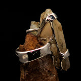 Sterling Silver Ring with fancy shaped Champagne Druzy Agate Cabochon - BikeRing4u