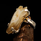 Sterling Silver Ring with fancy shaped Champagne Druzy Agate Cabochon - BikeRing4u