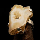 Sterling Silver Ring with fancy shaped Champagne Druzy Agate Cabochon - BikeRing4u