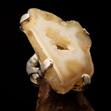 Sterling Silver Ring with fancy shaped Champagne Druzy Agate Cabochon - BikeRing4u