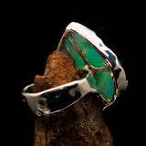 Artistic Sterling Silver Ring with pear shaped green Agate Cabochon - BikeRing4u