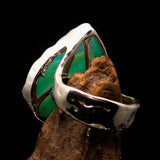 Artistic Sterling Silver Ring with pear shaped green Agate Cabochon - BikeRing4u