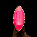 Sterling Silver Artwork Ring with marquise shaped pink Agate Cabochon - BikeRing4u