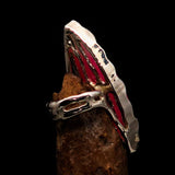 Sterling Silver Artwork Ring with marquise shaped pink Agate Cabochon - BikeRing4u