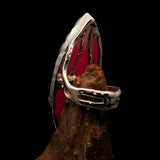 Sterling Silver Artwork Ring with marquise shaped pink Agate Cabochon - BikeRing4u