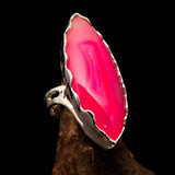 Sterling Silver Artwork Ring with marquise shaped pink Agate Cabochon - BikeRing4u