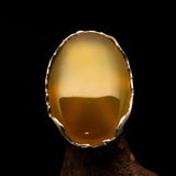 Sterling Silver Artwork Ring with oval yellow Agate Cabochon - BikeRing4u