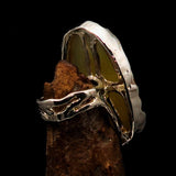 Sterling Silver Artwork Ring with oval yellow Agate Cabochon - BikeRing4u