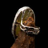 Sterling Silver Artwork Ring with oval yellow Agate Cabochon - BikeRing4u