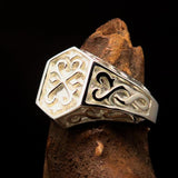 Excellent crafted Men's Signet Ring shiny Oriental Cross - Sterling Silver - BikeRing4u