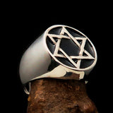 Excellent crafted Men's Pinky Ring Black Black Star of David - Sterling Silver - BikeRing4u