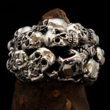 Men's Sterling Silver Biker Ring 13 Skulls Graveyard Party - BikeRing4u