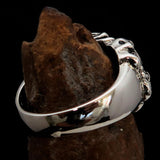Men's Sterling Silver Biker Ring 13 Skulls Graveyard Party - BikeRing4u