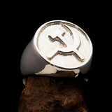 Excellent crafted Men's Socialist Ring Shiny Hammer Sickle - Sterling Silver - BikeRing4u
