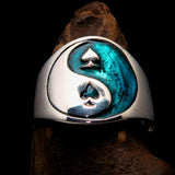Excellent crafted Men's blue Spades Yin Yang Poker Ring - Sterling Silver - BikeRing4u