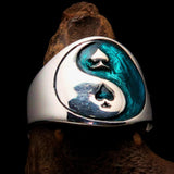 Excellent crafted Men's blue Spades Yin Yang Poker Ring - Sterling Silver - BikeRing4u