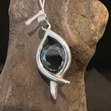 The round black CZ in the Marquise Pendant - Sterling Silver - BikeRing4u