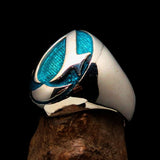 Excellent crafted ancient Men's blue Assassin Ring - Sterling Silver - BikeRing4u