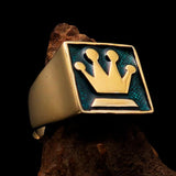 Perfectly crafted Men's Chess Player Ring Queen's Crown Blue - Solid Brass - BikeRing4u