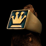 Perfectly crafted Men's Chess Player Ring Queen's Crown Blue - Solid Brass - BikeRing4u