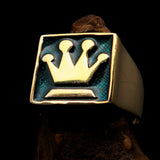 Perfectly crafted Men's Chess Player Ring Queen's Crown Blue - Solid Brass - BikeRing4u