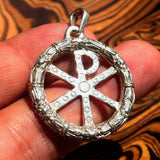 Ancient Chi Rho Sterling Silver Christian Monogram Pendant Christogram - BikeRing4u