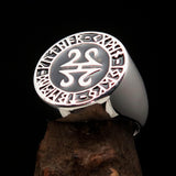 Nicely crafted Men's ancient Viking Runes Ring Black - Sterling Silver - BikeRing4u