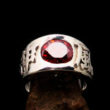 Smoothly crafted Sterling Silver Men's Kamikaze Ring Red Cubic Zirconia CZ - BikeRing4u