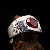 Smoothly crafted Sterling Silver Men's Kamikaze Ring Red Cubic Zirconia CZ - BikeRing4u