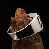 Smoothly crafted Sterling Silver Men's Kamikaze Ring Red Cubic Zirconia CZ - BikeRing4u