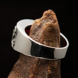 Smoothly crafted Sterling Silver Men's Kamikaze Ring Red Cubic Zirconia CZ - BikeRing4u