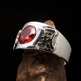 Smoothly crafted Sterling Silver Men's Kamikaze Ring Red Cubic Zirconia CZ - BikeRing4u