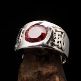 Smoothly crafted Sterling Silver Men's Kamikaze Ring Red Cubic Zirconia CZ - BikeRing4u