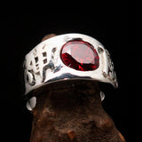 Smoothly crafted Sterling Silver Men's Kamikaze Ring Red Cubic Zirconia CZ - BikeRing4u