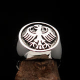 Nicely crafted Men's Seal Ring German Eagle Antiqued - Sterling Silver - BikeRing4u