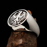 Nicely crafted Men's Seal Ring German Eagle Antiqued - Sterling Silver - BikeRing4u